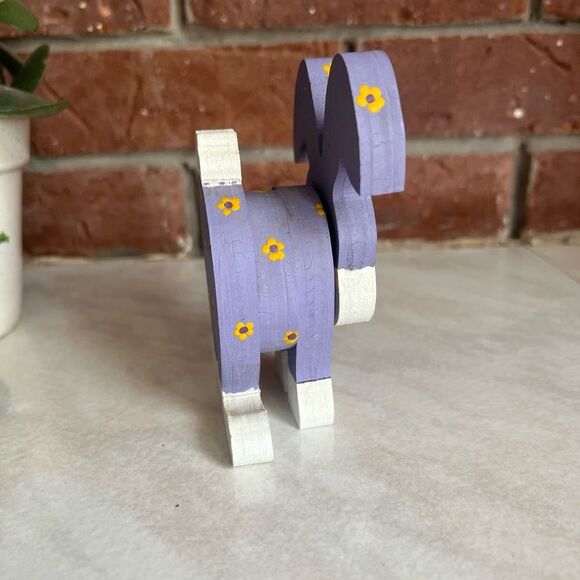 1990s Hand Painted Purple Layered Bunny Wood Craft Spring Decor - Picture 6 of 6